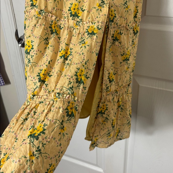Revolve PAIGE Tamika Dress Butter Yellow Floral Midi Dress Size Medium tie strap - Picture 10 of 15